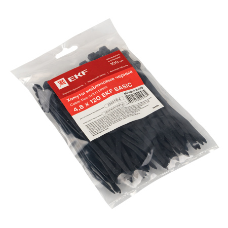Хомут нейлоновый черный (4,8х120) (100шт) Basic EKF