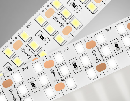 Светодиодная лента трехрядная GS3902 2835 324Led/ 26W m/ 24V IP20 4500K/ 5000*18*1.2mm/ кратность резки 18.5mm (2 конт.) Ambrella Light