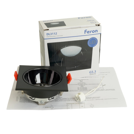 Светильник потолочный встраиваемый, MR16 G5.3, черный + черный хром DL3112 Feron