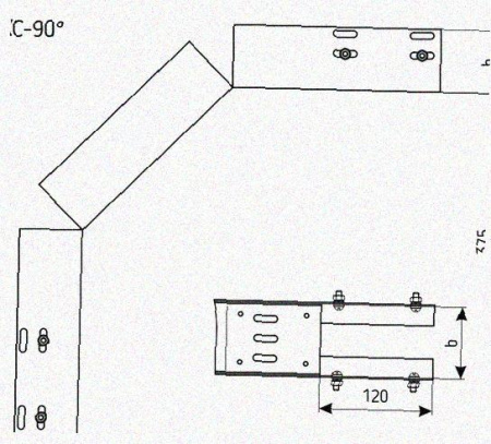 Лоток перфорированный КС 300х80-90 У3 для поворота трассы вниз на 90, окрашенный, S1,5