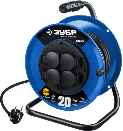Силовой удлинитель на катушке ПВС 3х1.5 20м 3500Вт IP44, ПВС 315 ЗУБР