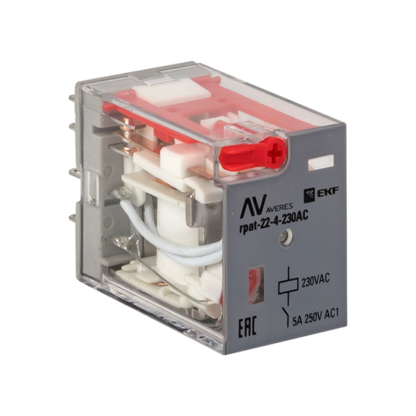 Реле промежуточное с кнопкой и мех, Индикацией RPAt 22/4 5A 230В AC AVERES EKF