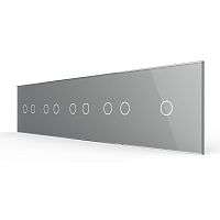 Панель для пяти сенсорных выключателей, 9 клавиш (2+2+2+2+1), цвет серый, стекло Livolo
