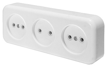 Розетка 3-местная б/з STEKKER, PST16-50-20 (RA 16-344-Б), пластик АВС, 250В, 16А, IP20, белый