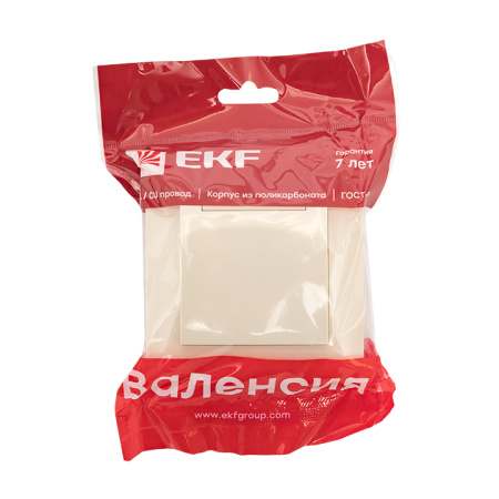 Валенсия Розетка 1-местная с/з 16А кремова с крышкой и защ, штор, EKF