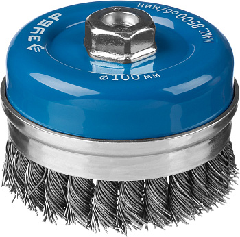 Профессионал. Щетка чашечная усиленная для УШМ, плетеные пучки стальной проволоки 0,8мм, 100ммхМ14 ЗУБР