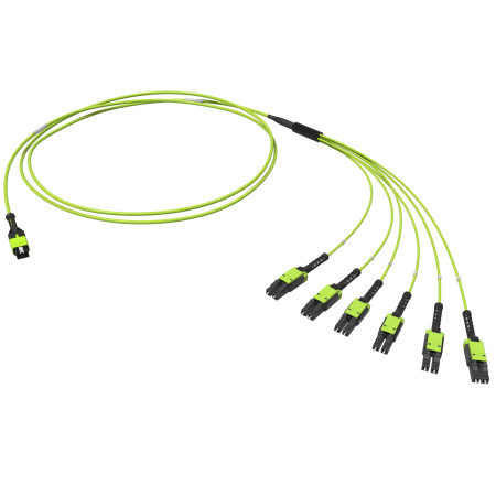 Оптическая разветвительная сборка 12ОВ 50/125 OM5 1xMTP PRO(12)/6хLC Duplex Uniboot 5м (предуст.конф.: MTP Male, тип полярности - прямая (Tx-Rx) DKC