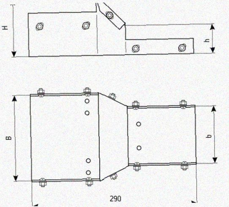 Лоток переходной замковый ЛПЗ 300х65-200х65 УХЛ1, оцинкованный лист, S1,5