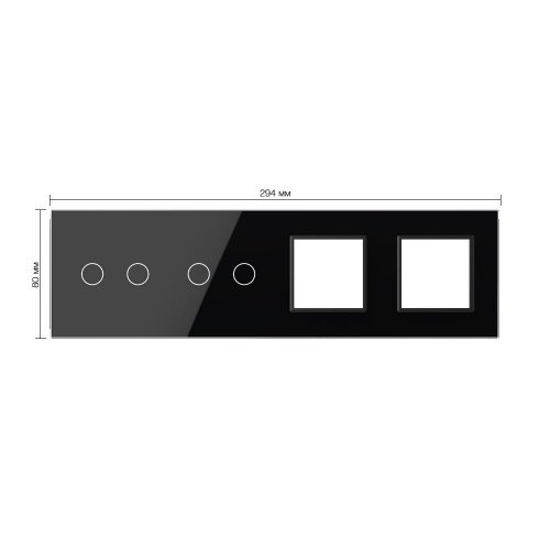 Панель для 2-х сенсорных выключателей и 2-х розеток, 4 клавиши (2+2), цвет черный, стекло Livolo фото 2