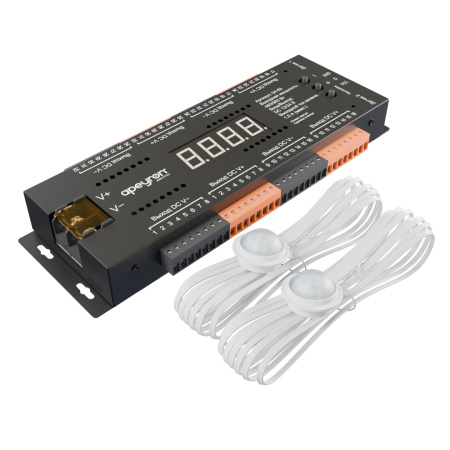 04-63 Контроллер для лестницы, 12В/24В, 480/960Вт, 32CH*1,5А, IP20, 199х63х22,5, 4 реж., 10 скор., черный APEYRON