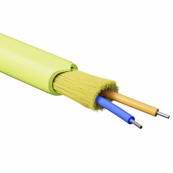 Кабель волоконно-оптич., расп.,арамидные упр.нити, внутр., нг(А)-HF, 2 ОВ, категория OM5(G.651.1) плотный буфер, 0,4 кН, барабан 2000 м DKC