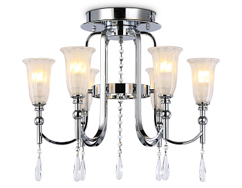 Потолочная люстра с хрусталем TR3243/6 CH/FR хром/белый матовый E14*6 max 40W D600*520 Ambrella Light