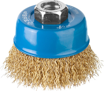 Профессионал. Щетка чашечная для УШМ, витая латунированная стальная проволока 0,3мм, 60ммхМ14 ЗУБР