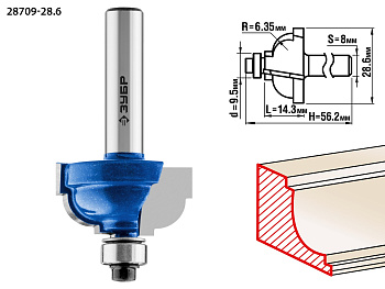 28,6x16мм, радиус 6.3мм, фреза кромочная калевочная №7 (B) ЗУБР