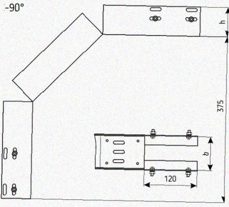 Лоток перфорированный КС 100х80-90 УТ1,5 для поворота трассы вниз на 90, горячее цинкование, S2,0