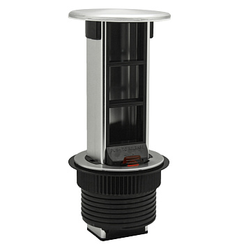 Donel Настольный встраиваемый выдвижной розеточный блок Vertical 6 мод. (3 мод. 45х45), алюминий