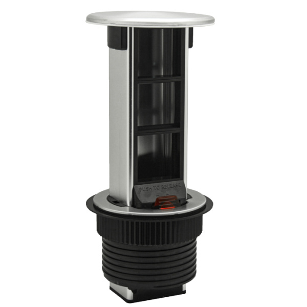 Donel Настольный встраиваемый выдвижной розеточный блок Vertical 6 мод. (3 мод. 45х45), алюминий