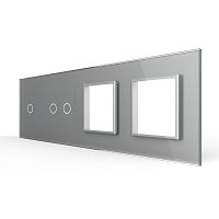 Панель для 2-х сенсорных выключателей и 2-х розеток, 3 клавиши (1+2), цвет серый, стекло Livolo
