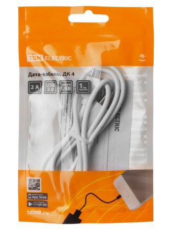 Дата-кабель, ДК 4, USB - micro USB, 1 м, белый, TDM