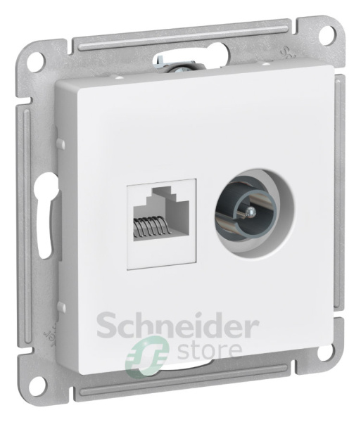 ATLASDESIGN Механизм розетки без лицевой панели СУ TV + RJ45 кат.5E . алюминий IP20 Schneider Electric ATLASDESIGN Механизм розетки без лицевой панели СУ TV + RJ45 кат.5E . алюминий IP20 Schneider Electric