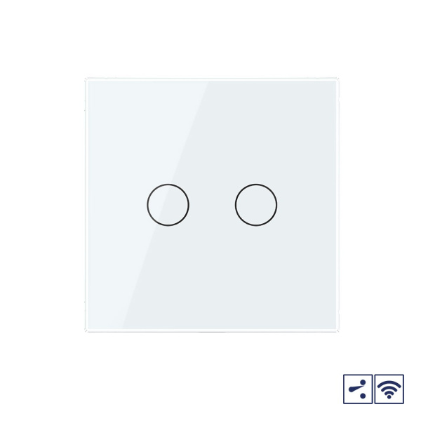 Сенсорный проходной радиоуправляемый выключатель 2 клавиши 1 пост Белый Livolo