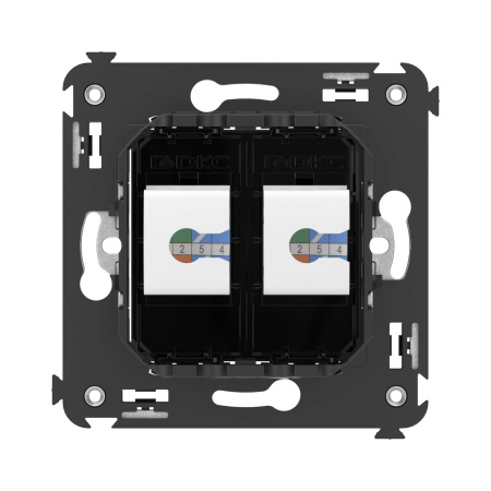 Компьютерная розетка RJ-45 без шторки в стену, кат.5е двойная, "Avanti", "Черный квадрат" DKC