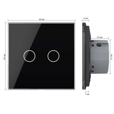 Сенсорный выключатель 2 клавиши 1 пост Черный Livolo