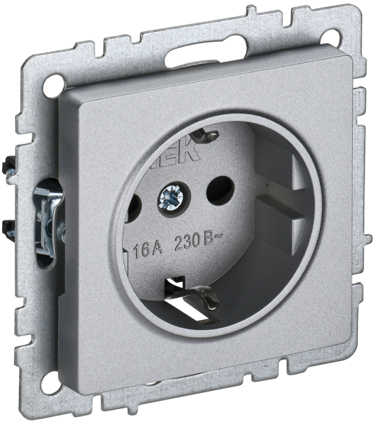 BRITE Розетка 1-местная с з/з без защитных шторок 16А РС11-1-0-БрА алюминий IEK