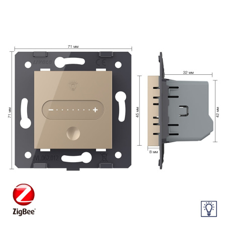 Одноклавишный проходной сенсорный диммер ZigBee, цвет золотой (механизм) Livolo
