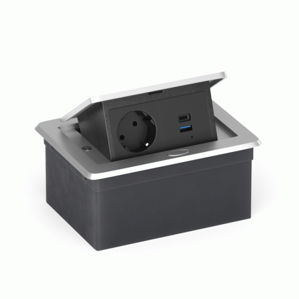 Donel Настольный встраиваемый выдвижной розеточный блок 4 мод. (2 мод. 45х45), алюминий