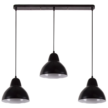 16-68 (2019/3) Светильник декоративный, подвесной, 230В/50Гц, 3хЕ27, мах 40Вт, 765х700х205мм, IP20, металл, чёрный, крепление на планку, лампа в комле