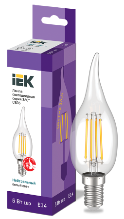 Лампа светодиодная CВ35 свеча на ветру прозрачная 5Вт 230В 4000К E14 серия 360° IEK