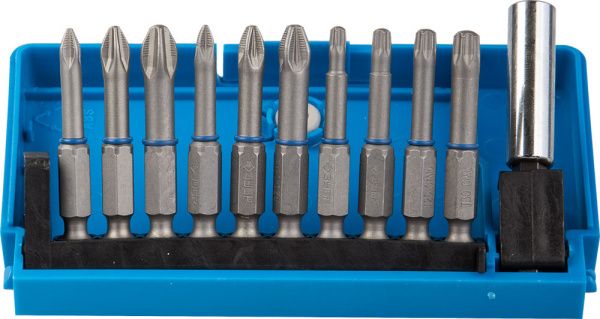 Набор : Биты из хромомолибденовой стали, 10 бит - обточенные 50мм, адаптер, 11 предметов ЗУБР
