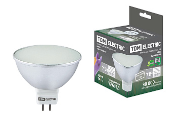 Лампа светодиодная MR16-7 Вт-220 В -4000 К–GU 5,3 SMD (с матовым стеклом) TDM Лампа светодиодная MR16-7 Вт-220 В -4000 К–GU 5,3 SMD (с матовым стеклом) TDM