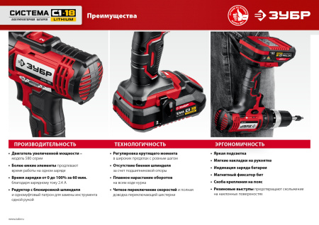 18В, без АКБ, в коробке, дрель-шуруповерт. ДШЛ-185 ЗУБР