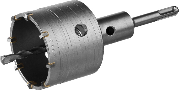 Коронка буровая, коническая посадка центрирующего сверла, SDS-Plus хвостовик, в сборе, 73мм ЗУБР