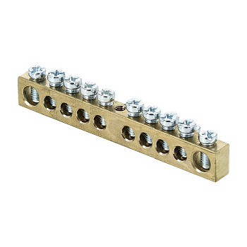 Шина PEN "ноль-земля" (8х12мм) 10 отверстий латунь крепеж по центру PROxima EKF