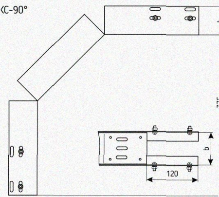 Лоток перфорированный КС 300х80-90 УХЛ1 для поворота трассы вниз на 90, оцинкованный лист S1,5