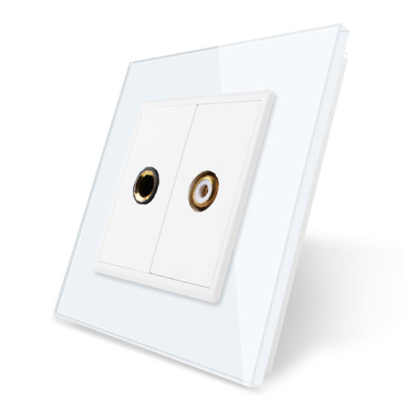 Розетка микрофон TRS 6.3 JACK / видео RCA "тюльпан" Белая Livolo