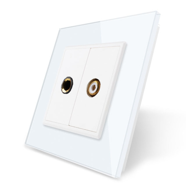 Розетка микрофон TRS 6.3 JACK / видео RCA "тюльпан" Белая Livolo Розетка микрофон TRS 6.3 JACK / видео RCA "тюльпан" Белая Livolo