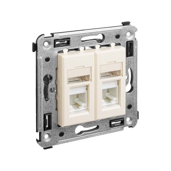 Компьютерная розетка RJ-45 в стену, кат.6 двойная,"Avanti", "Ванильная дымка" DKC