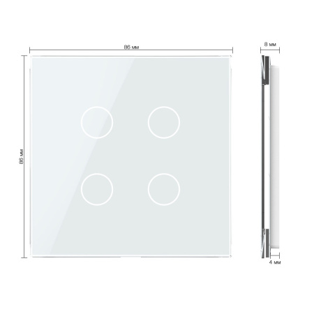 Панель для сенсорного выключателя UK стандарт, 4 клавиши, цвет белый, стекло Livolo