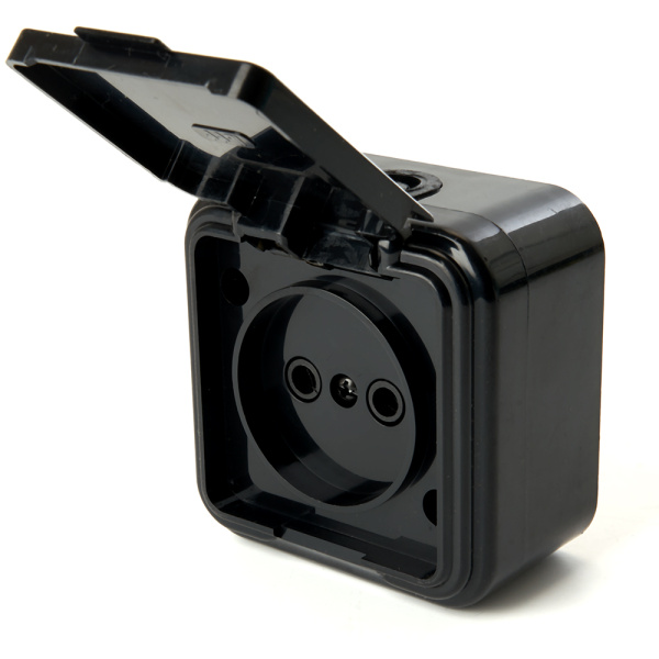 Розетка 1-местная б/з STEKKER, PST16-20-44 (RA 16-201-Ч), пластик АВС, 250В, 16А, IP44, черный Розетка 1-местная б/з STEKKER, PST16-20-44 (RA 16-201-Ч), пластик АВС, 250В, 16А, IP44, черный