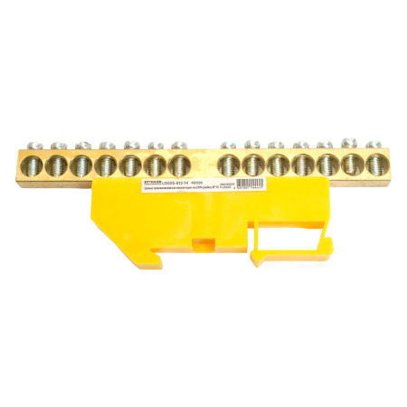 Шина "PE" STEKKER на изоляторе 8*12 на DIN-рейку 14 выводов, желтый, LD555-812-14