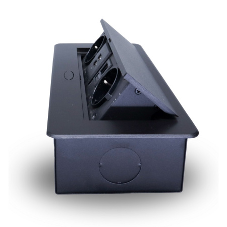 Розетка горизонтальная выдвижная 2 Euro 16А, 2 USB A с блоком 5В/2.1А, RJ45 RocketSocket, проводка, цвет черный