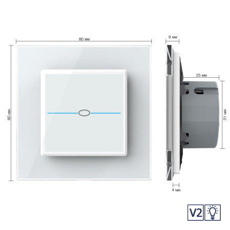 Сенсорный диммер Quadro версия 2, 1 клавиша 1 пост Белый Livolo