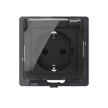 Розетка с заземлением защитными шторками водонепроницаемой крышкой черная (механизм) Livolo