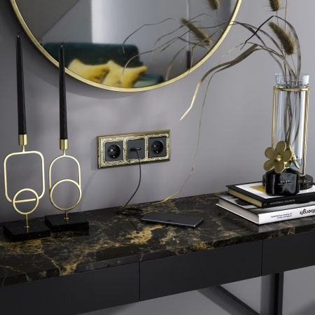 Розетка с заземлением, безвинтовой зажим (черный матовый) СУ IP20 Werkel