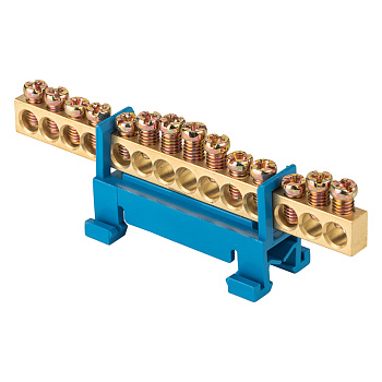 Шина "0" N (6х9мм) 14 отверстий латунь синий изолятор тип "Стойка" на DIN-рейку PROxima EKF