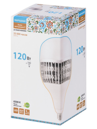 Лампа светодиодная T-120 Вт-230 В-6500 К–E27 (170x295 мм) Народная TDM